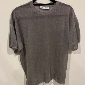 Zara Metallic Gray Short Sleeve Tee